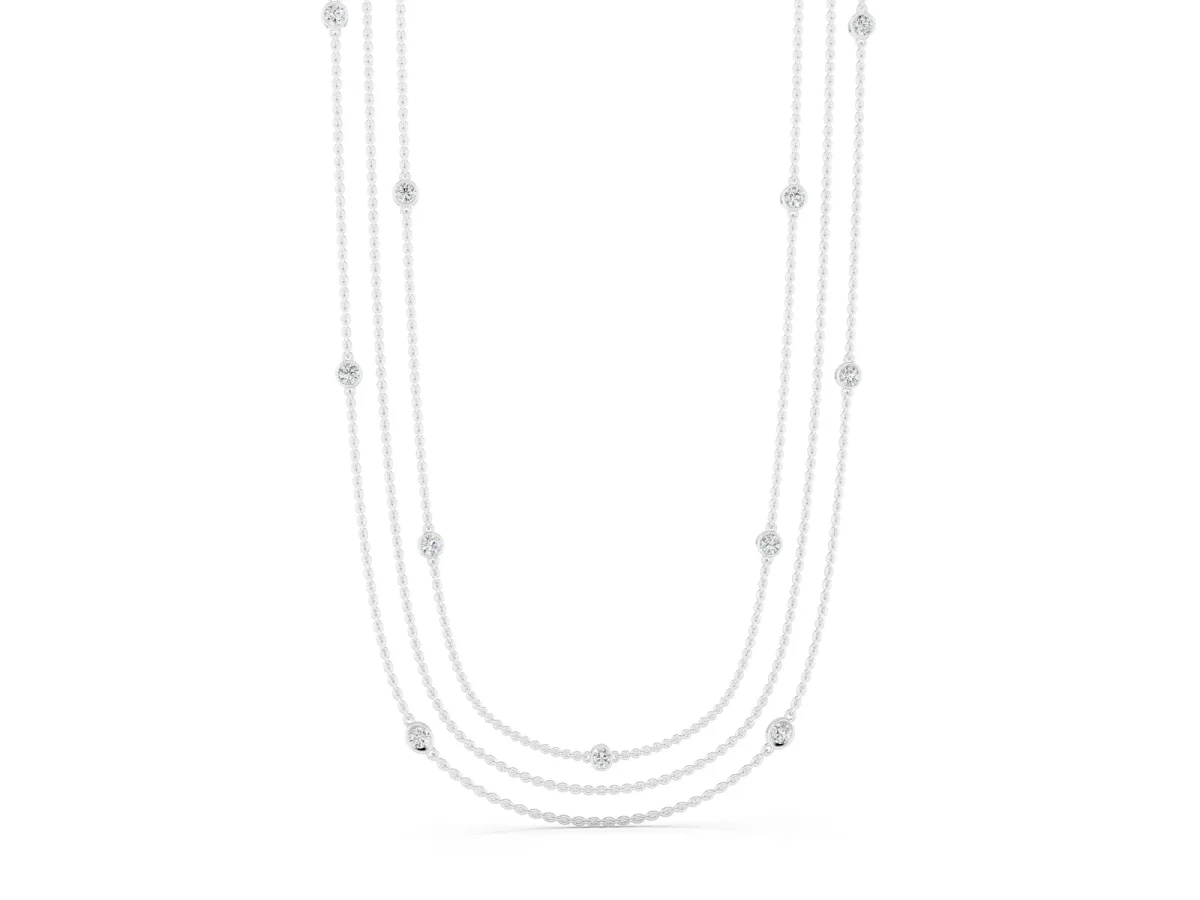 Round Diamond Station Necklace White gold
