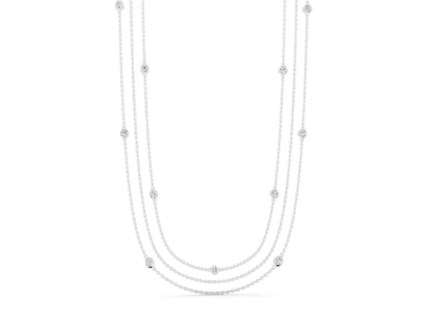Round Diamond Station Necklace Silver