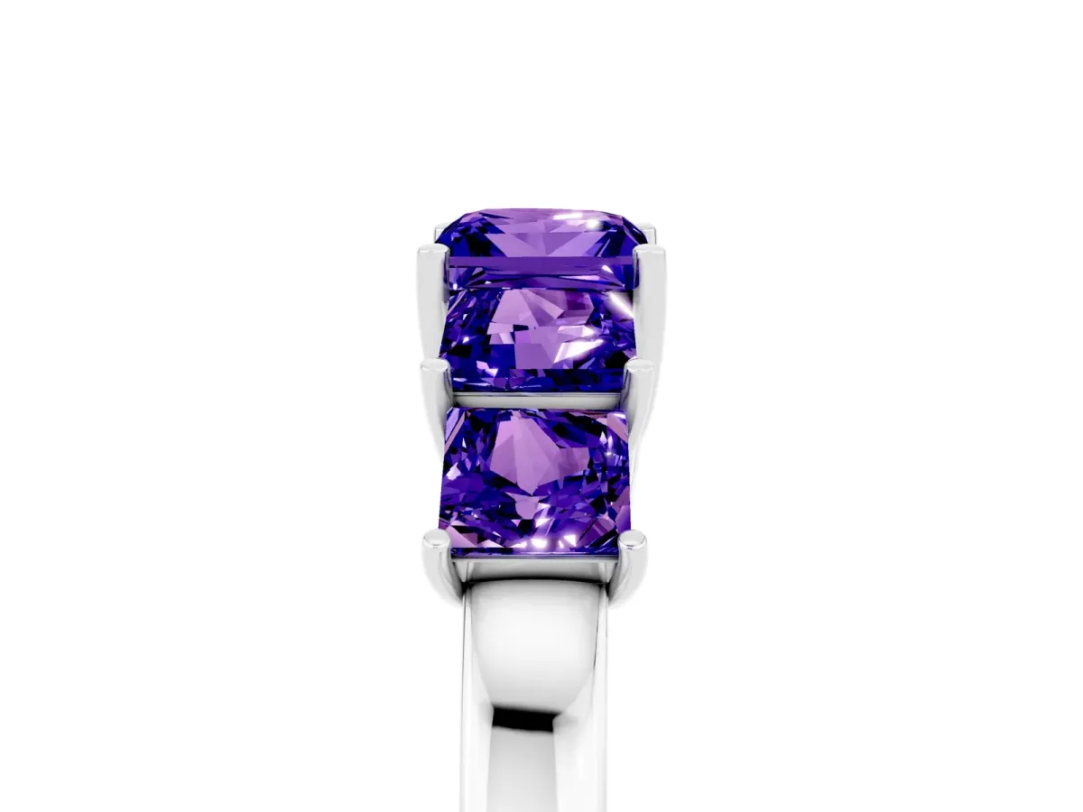 Princess Cut Five-Stone Tanzanite Ring with Classic Prong Setting Platinum