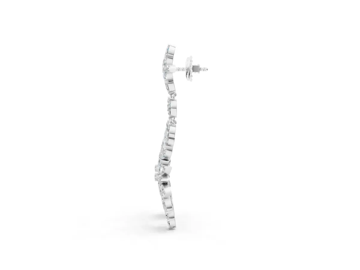 Marquise Diamond Floral Dangle Earrings Platinum