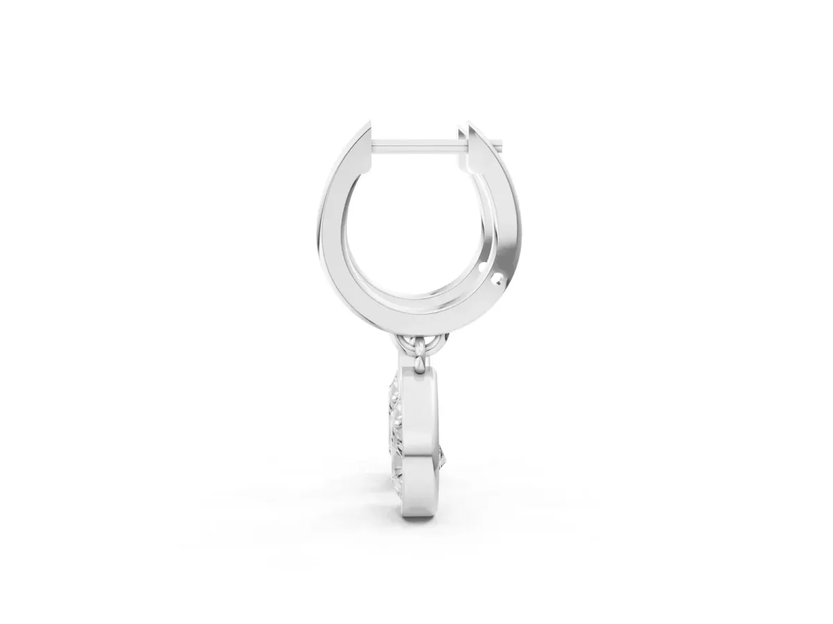 Pear Diamond Framed Huggie Drop Earrings Silver