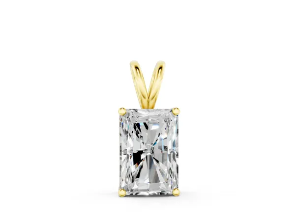 Radiant Diamond Solitaire Pendant with Four Prong Setting Yellow gold