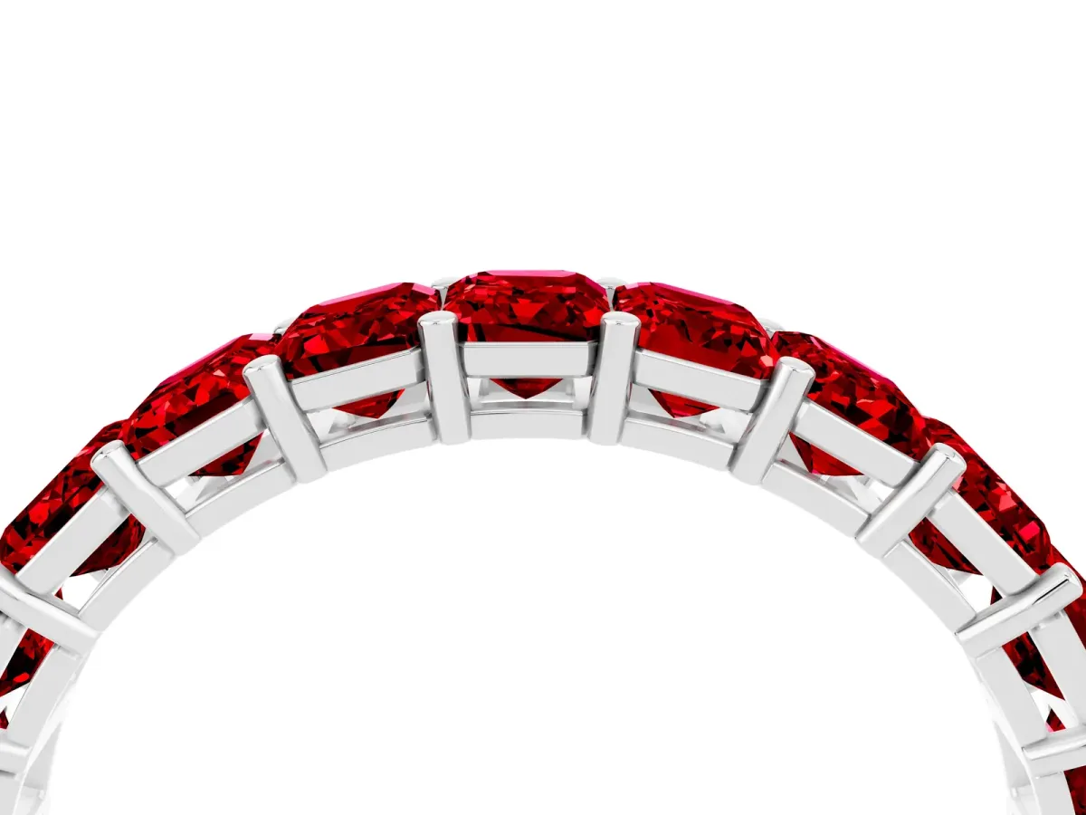 Emerald Cut Ruby Eternity Band with Shared Prong Setting White gold