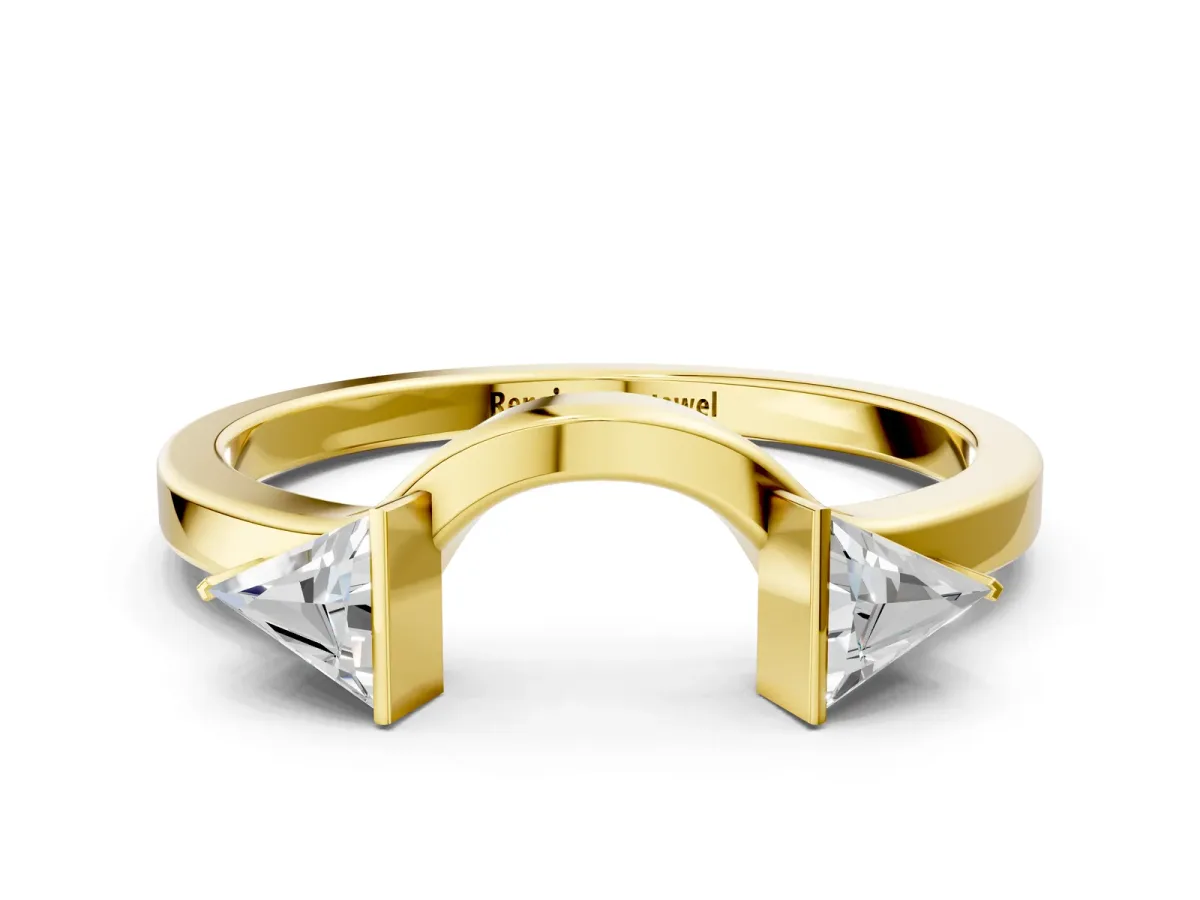 Trillion Diamond Open Band Ring with Bezel Setting Yellow gold