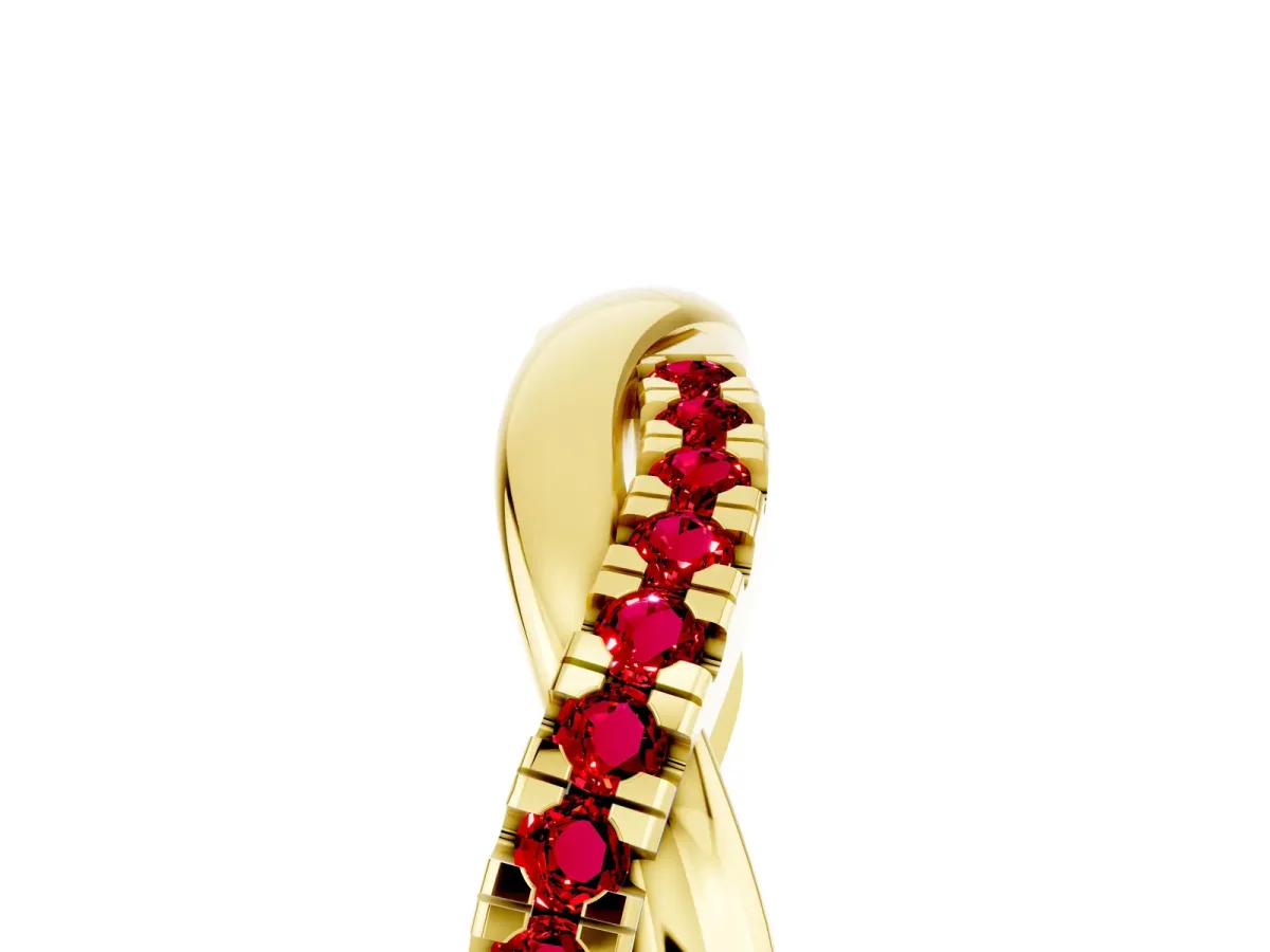 Round Ruby Twisted Infinity Band with Prong Setting Yellow gold