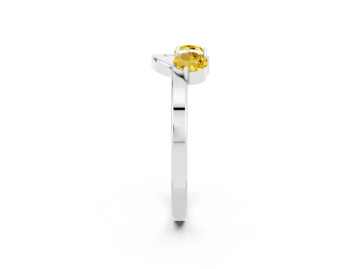 Dual Round Yellow Sapphire Open Band Ring with Prong Setting Silver