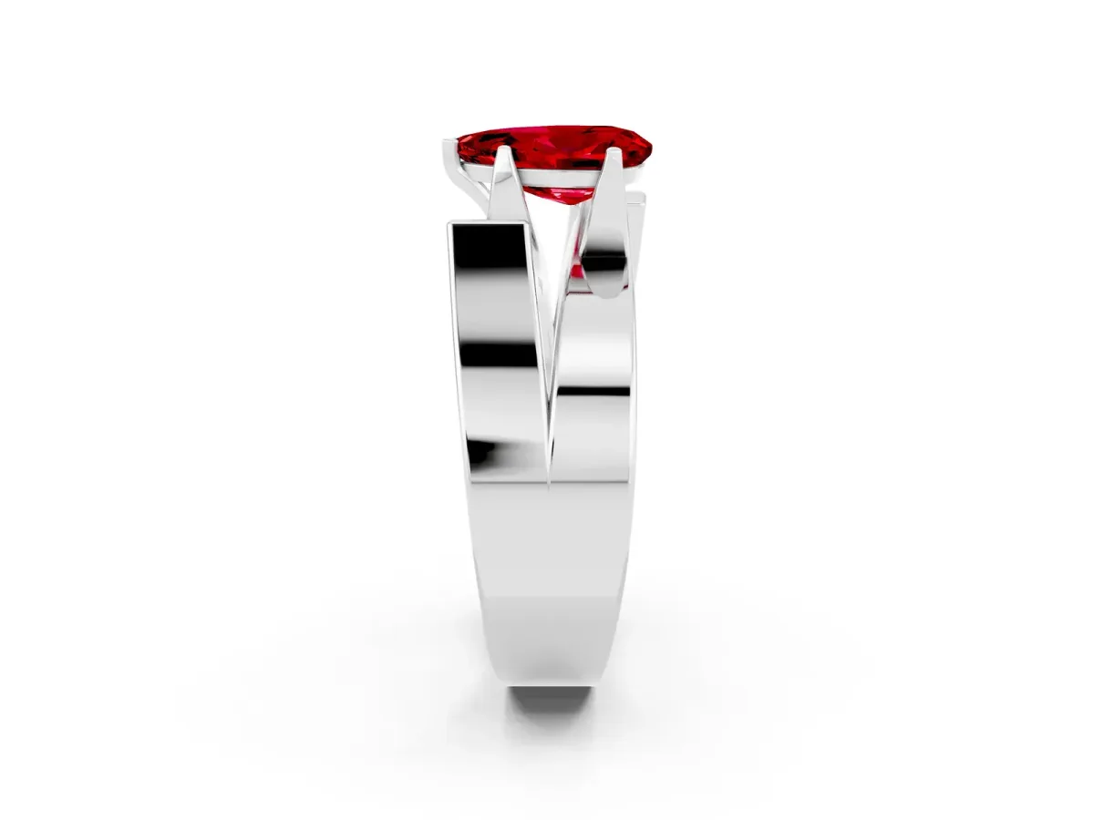 Modern Tension Set Pear Cut Ruby Solitaire Wide Band Ring Platinum