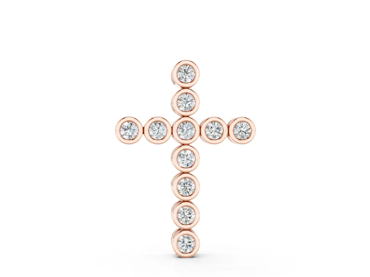 Bezel-Set Round Diamond Cross Pendant Rose gold