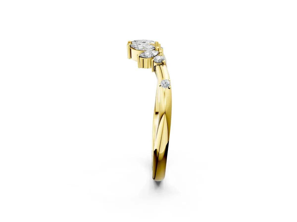 Open Marquise Cluster Diamond Band with Prong Setting Yellow gold