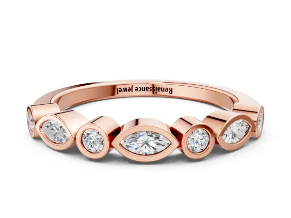 Bezel Set Marquise and Round Diamond Stackable Band Rose gold