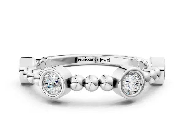 Bezel Set Round Diamond Beaded Band White gold