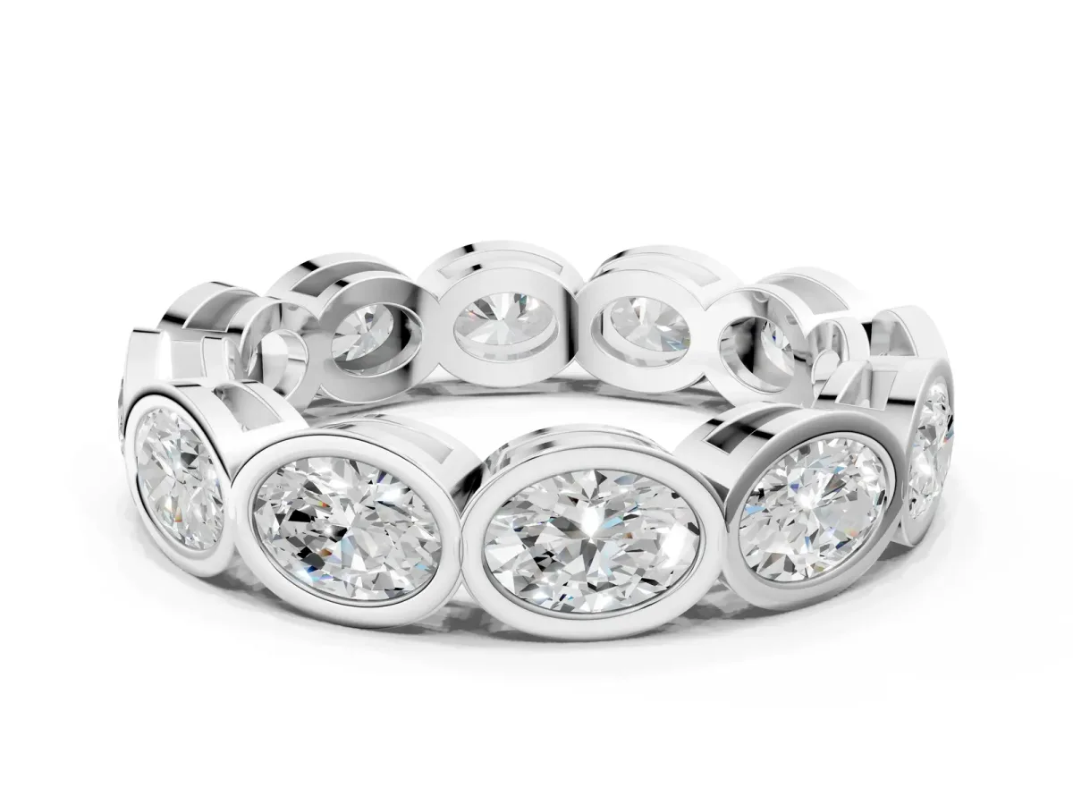 Oval Diamond Bezel Set Eternity Wedding Band Platinum