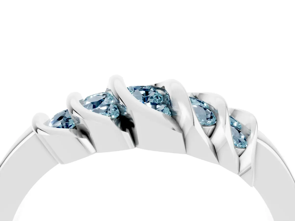 Round Aquamarine Multi-Row Crossover Band Platinum