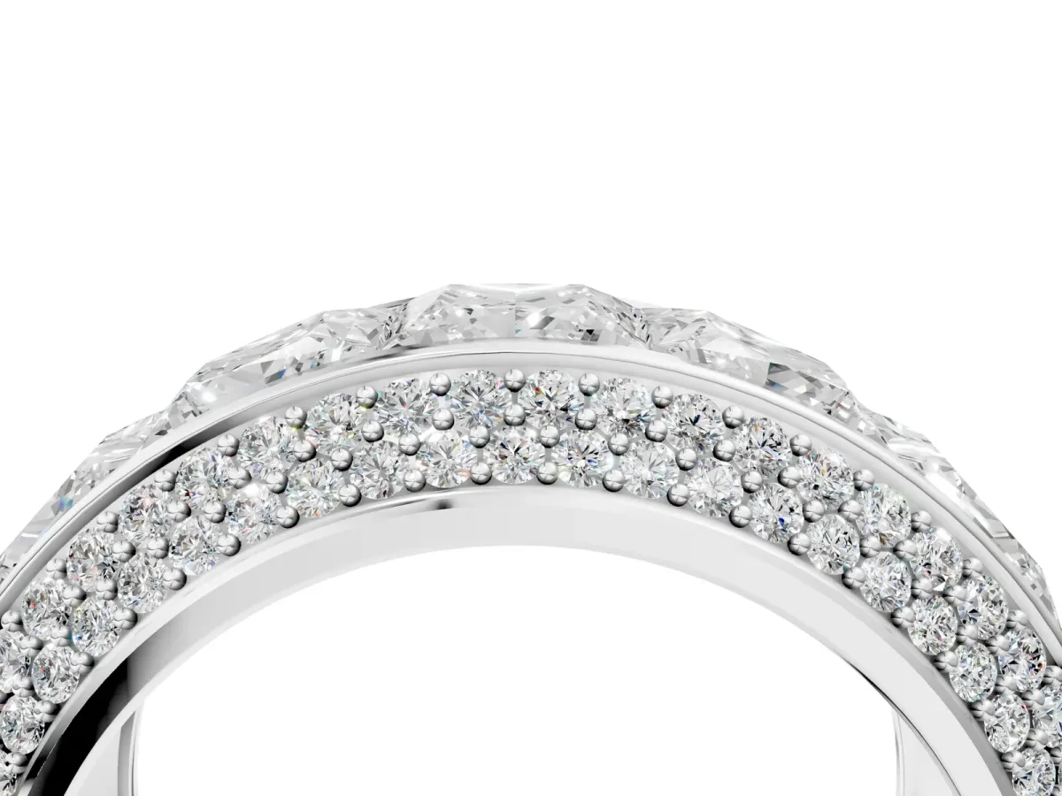 Princess Diamond Pavé Mens Wedding Band with Round Diamond Accents Platinum