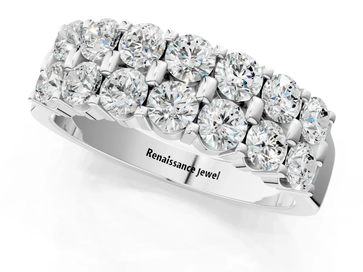 Three-Row Round Diamond Channel Band with Shared Prong Setting Platinum