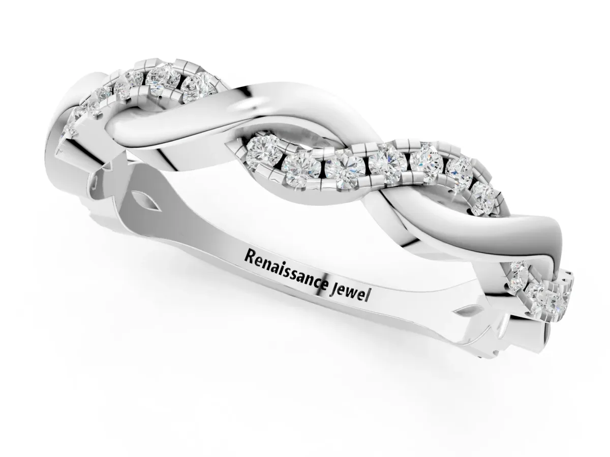 Round Diamond Twist Eternity Band with Pavé Setting Silver