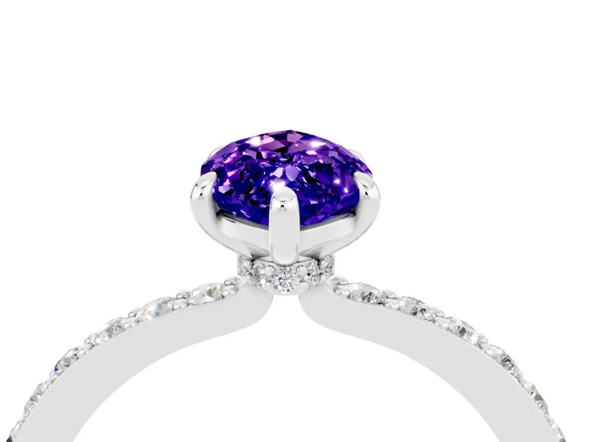 Marquise Cut Tanzanite Solitaire Engagement Ring with Pavé Band and Four-Prong Setting Platinum