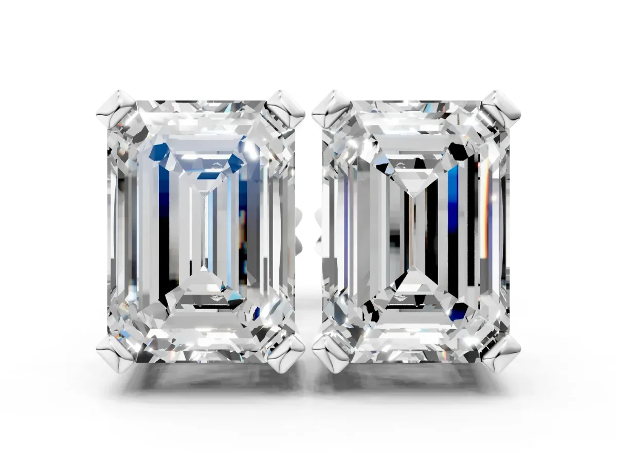 Emerald Cut Diamond Stud Earrings White gold