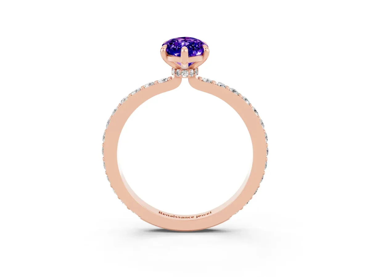 Marquise Cut Tanzanite Solitaire Engagement Ring with Pavé Band and Four-Prong Setting Rose gold
