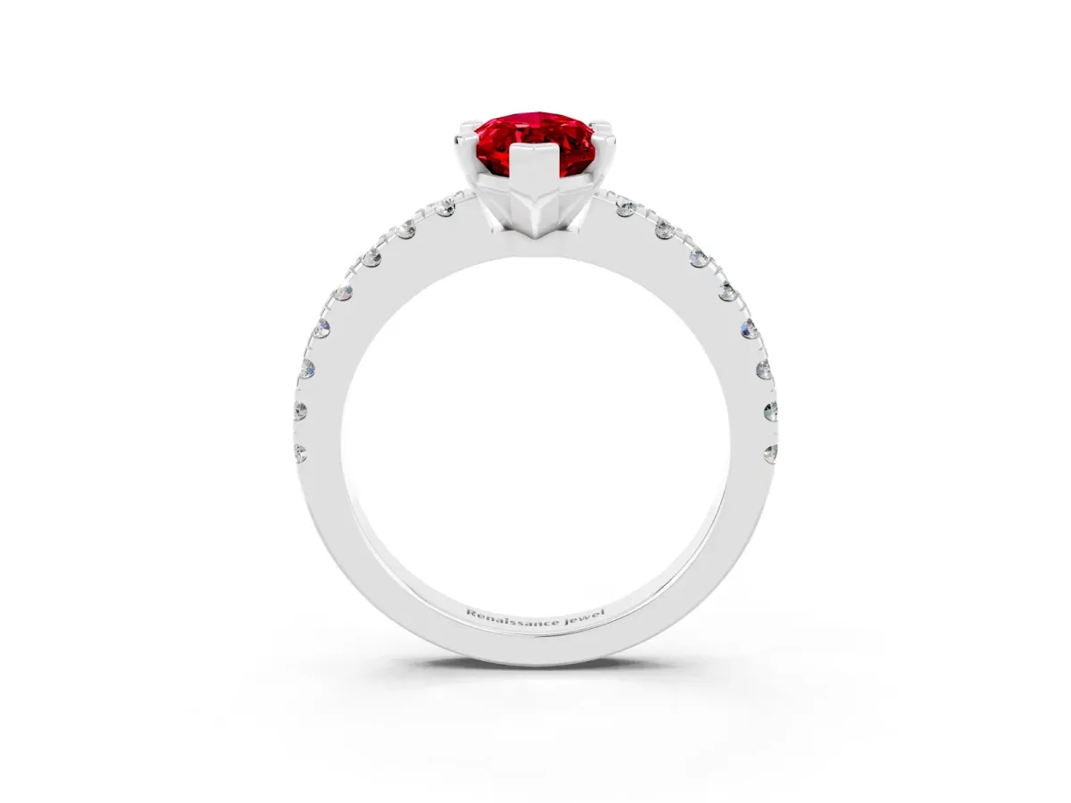Marquise Cut Solitaire Ruby with Pavé Band and Four-Prong Setting Platinum