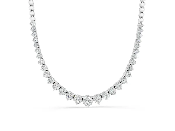 Round Diamond Tennis Necklace with Graduated Prong Setting Silver