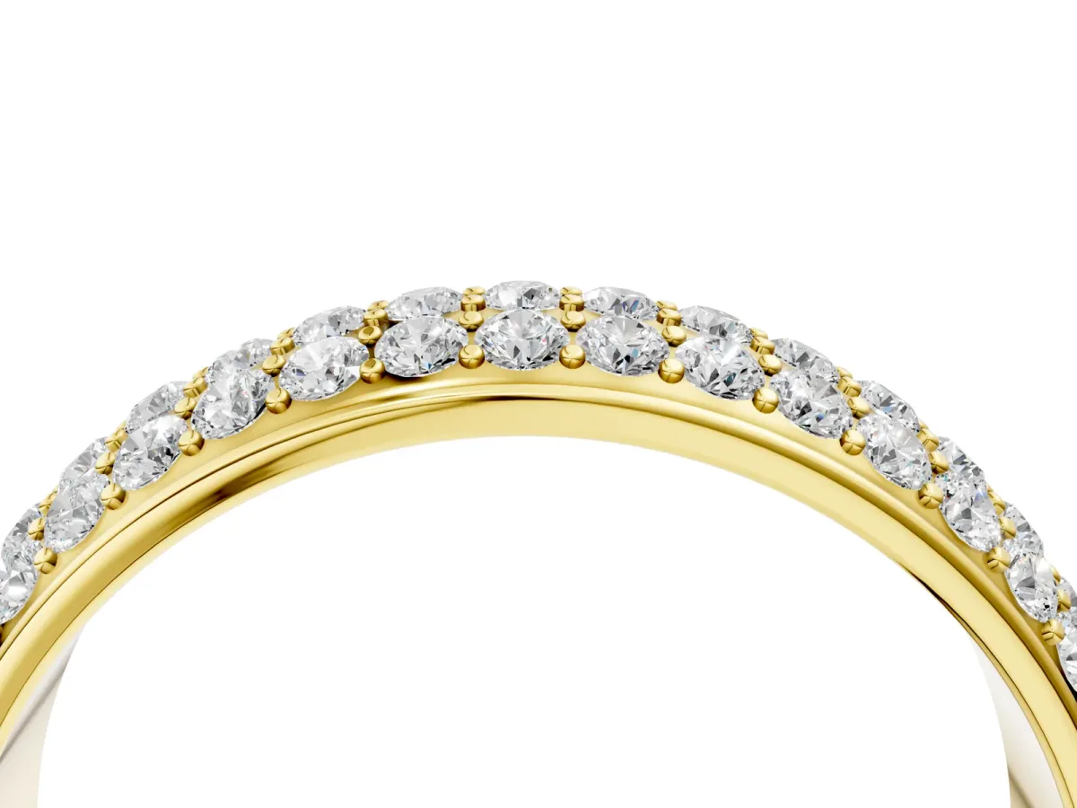 Three-Row Round Diamond Eternity Band with Shared Prong Setting Yellow gold
