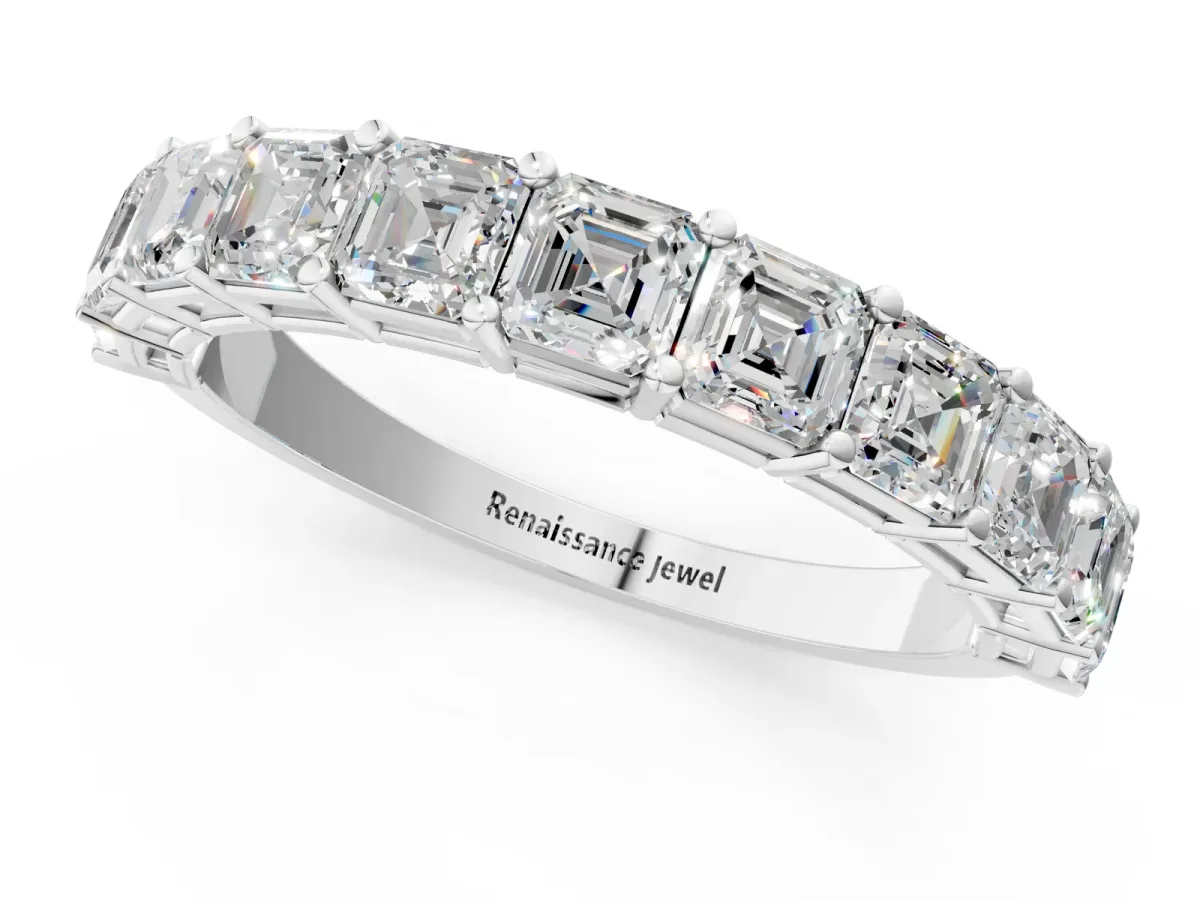 Asscher Cut Half Eternity Band with Shared Prong Setting Platinum