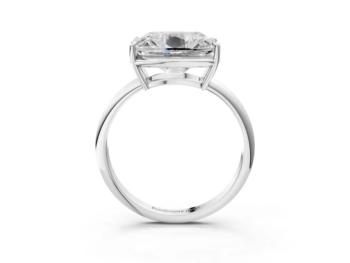 Old Mine Elongated Cushion Diamond East-West Bezel Set Four Claw Solitaire Ring White gold