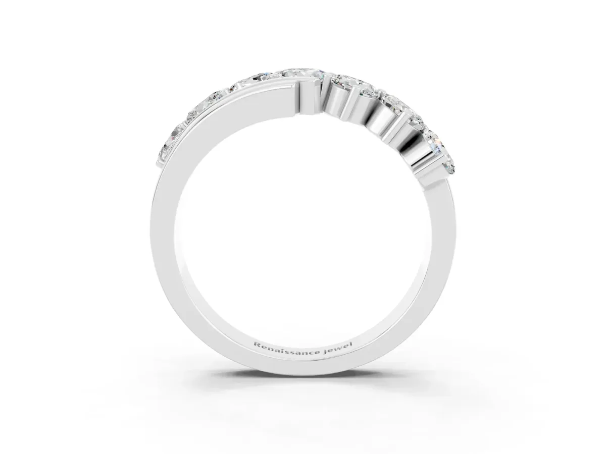Round Moissanite Wave Band with Channel and Shared Prong Setting Silver