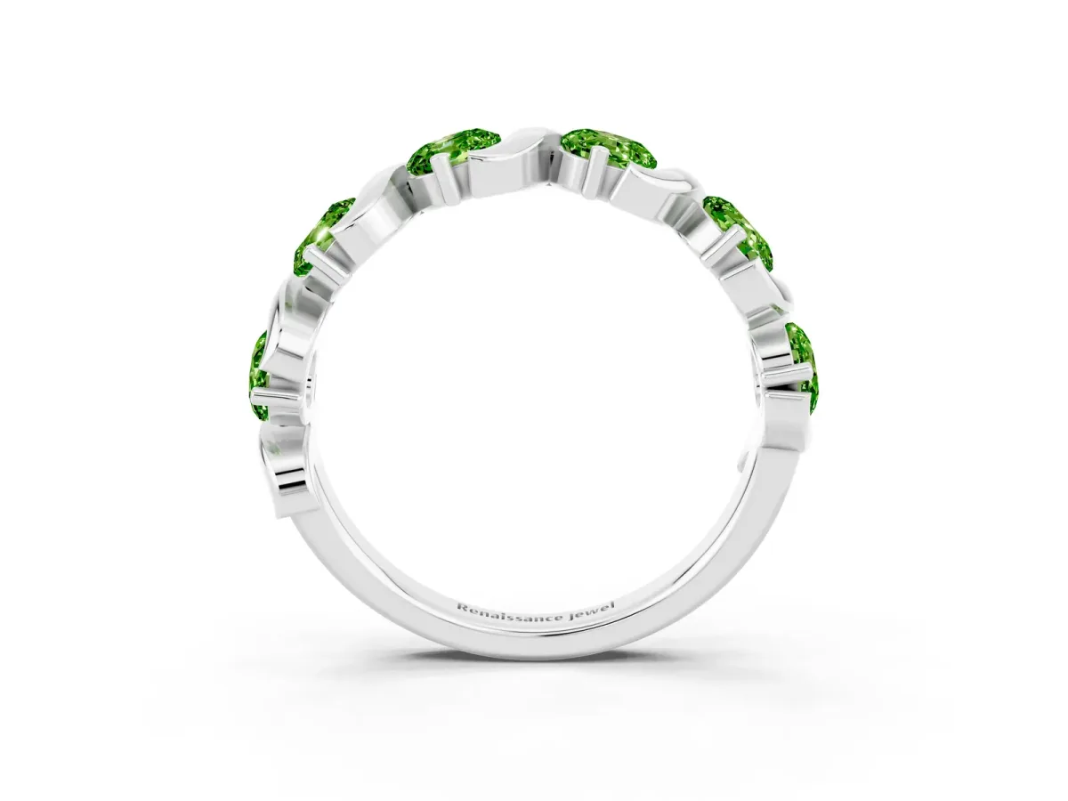 Six-Stone Round Peridot Wave Band with Shared Prong Setting Silver