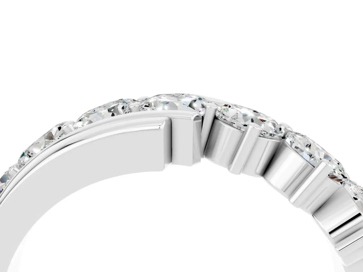 Round Moissanite Wave Band with Channel and Shared Prong Setting Silver