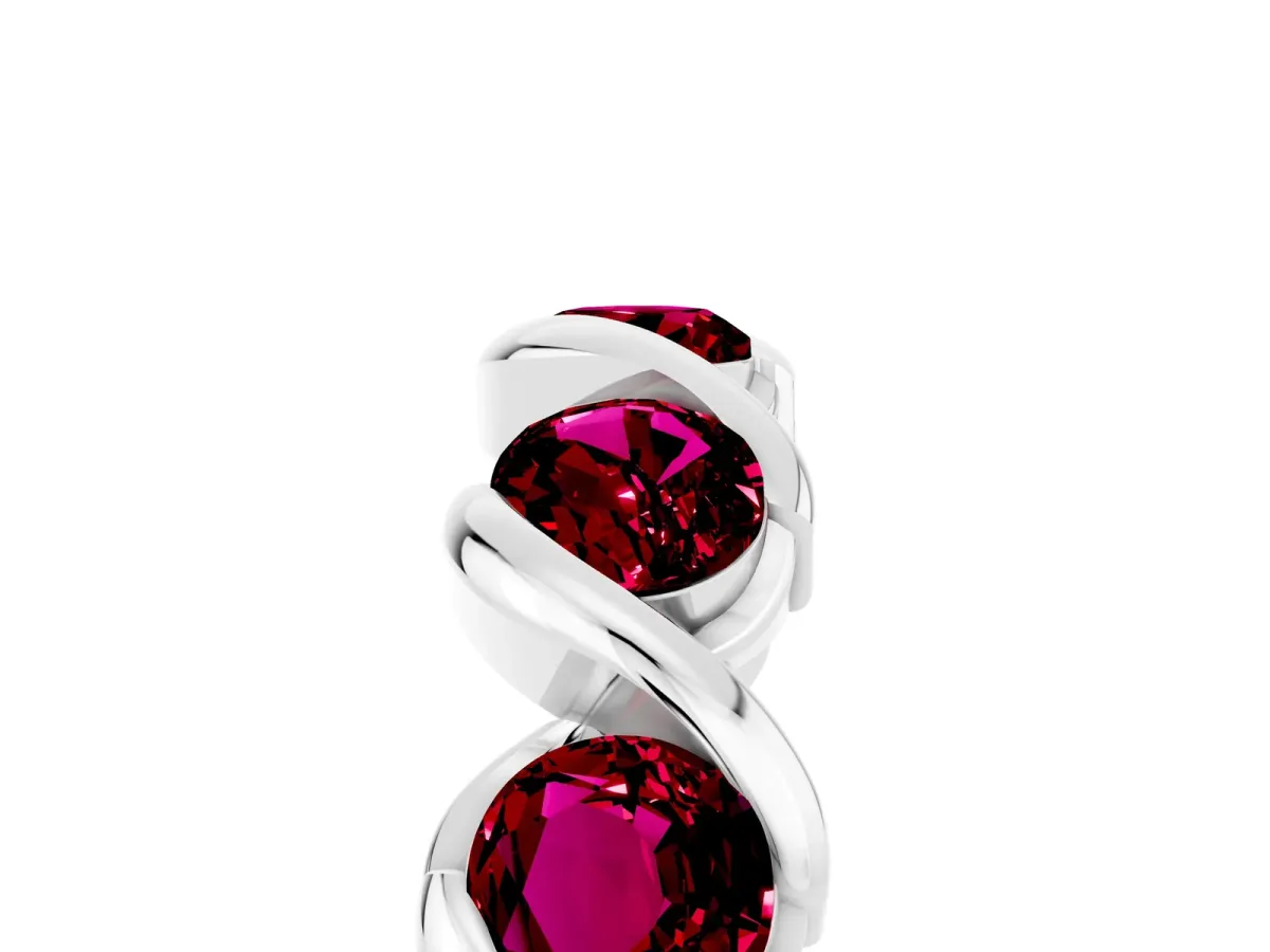 Round Garnet Wave Band with Channel Setting and Shared Prongs White gold