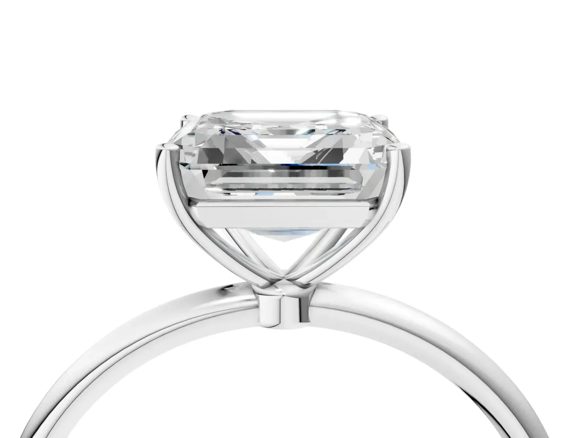Asscher Cut Cut Solitaire Engagement Ring with Thin Band and Four-Prong Setting Platinum