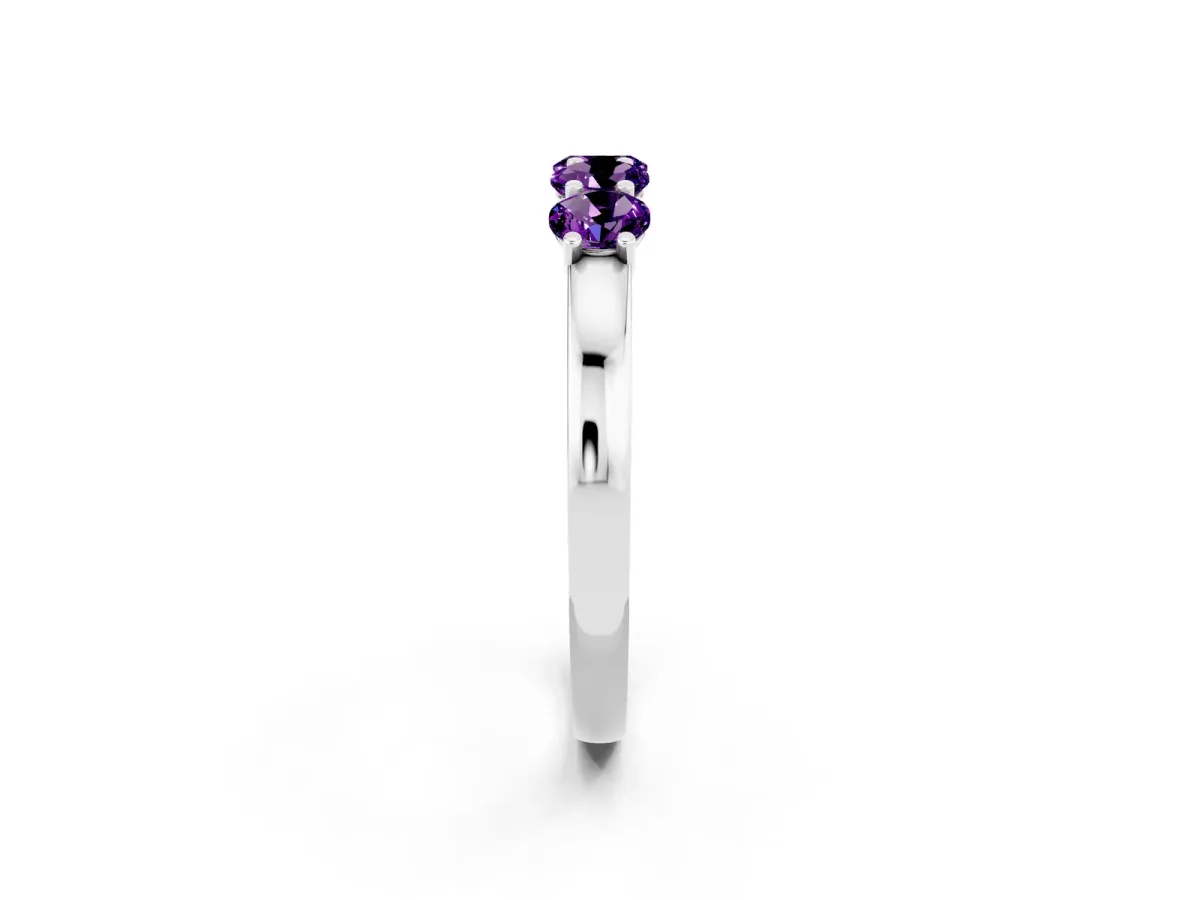 Four-Stone Round Amethyst Prong-Set Band Platinum