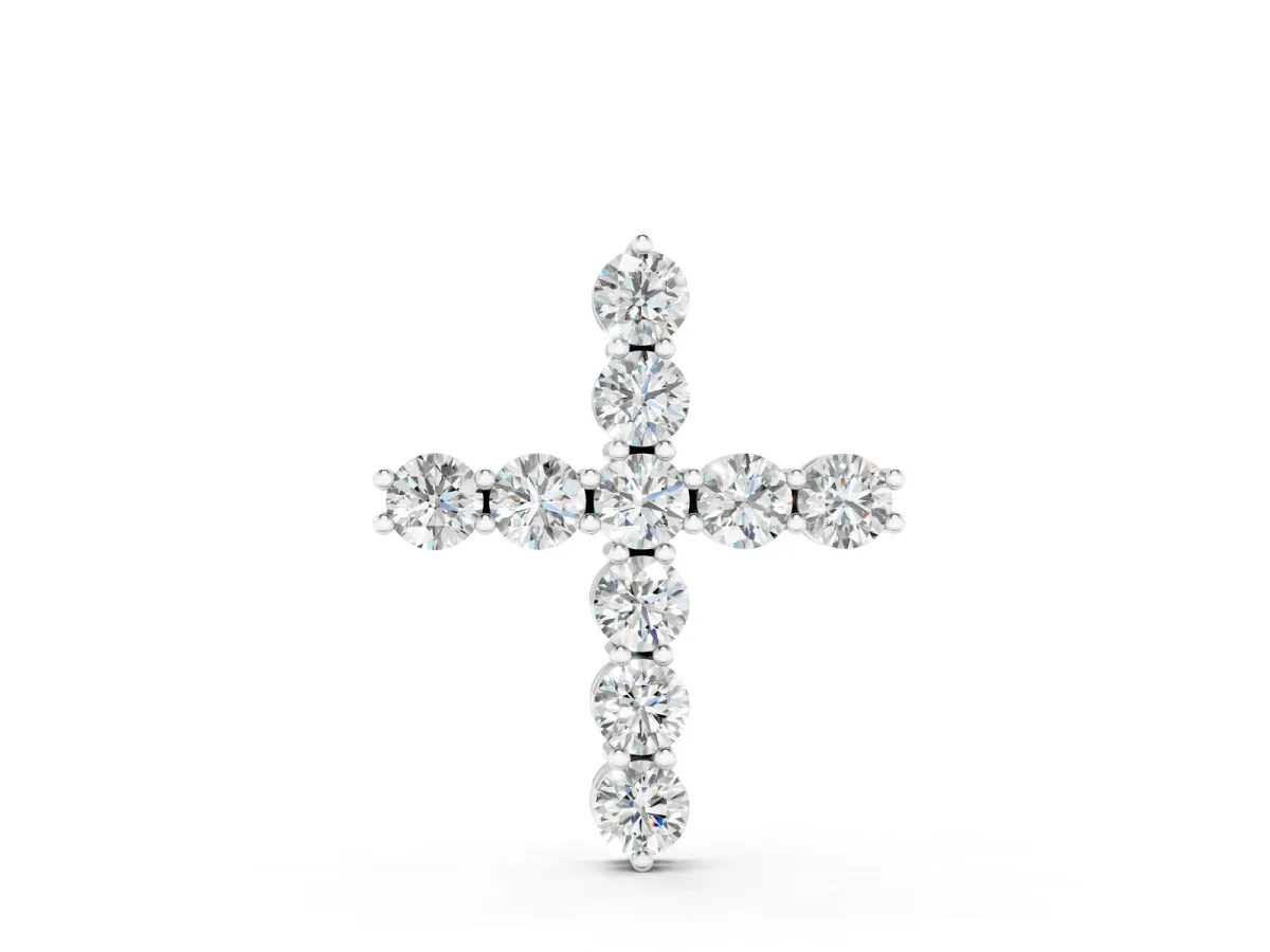 Round Diamond Prong-Set Cross Pendant Silver