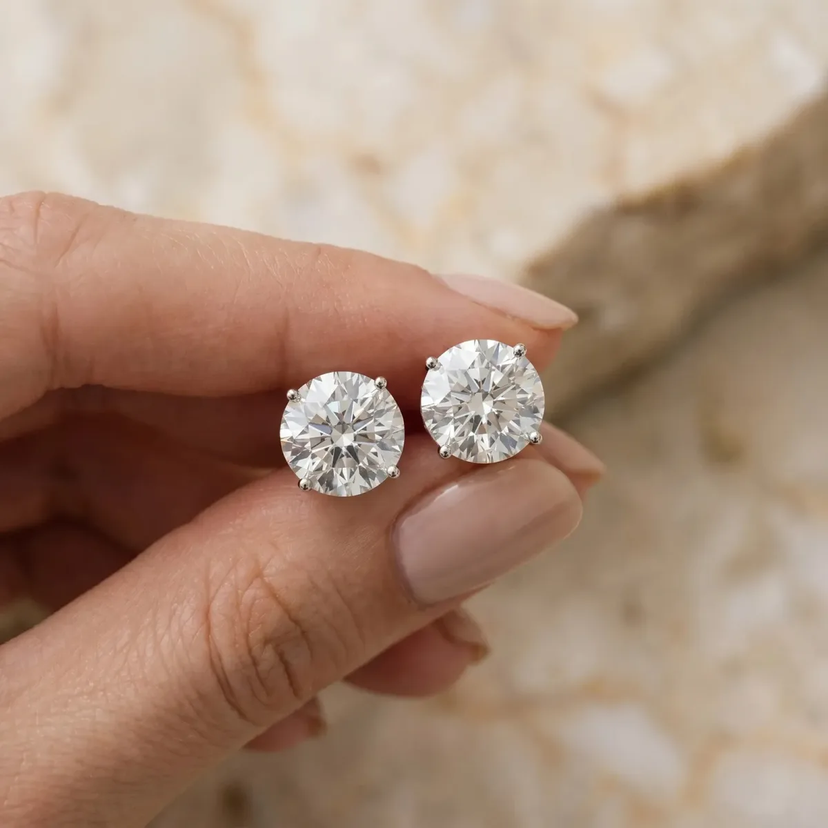 Round Cut Diamond Stud Earrings Platinum
