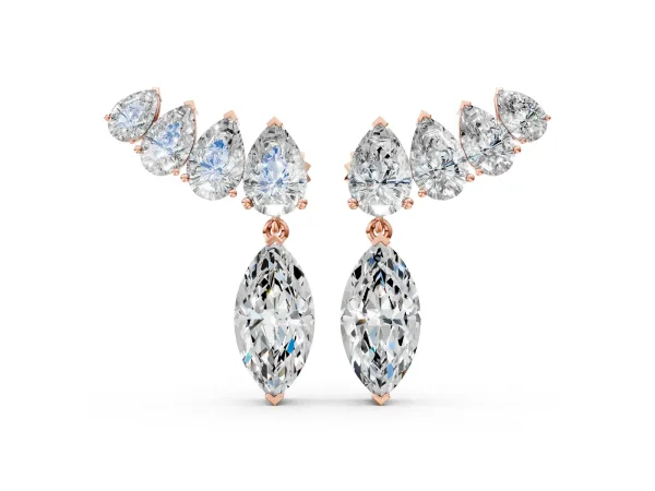 Marquise Cut Diamond Ear Climber Drop Earrings Rose gold