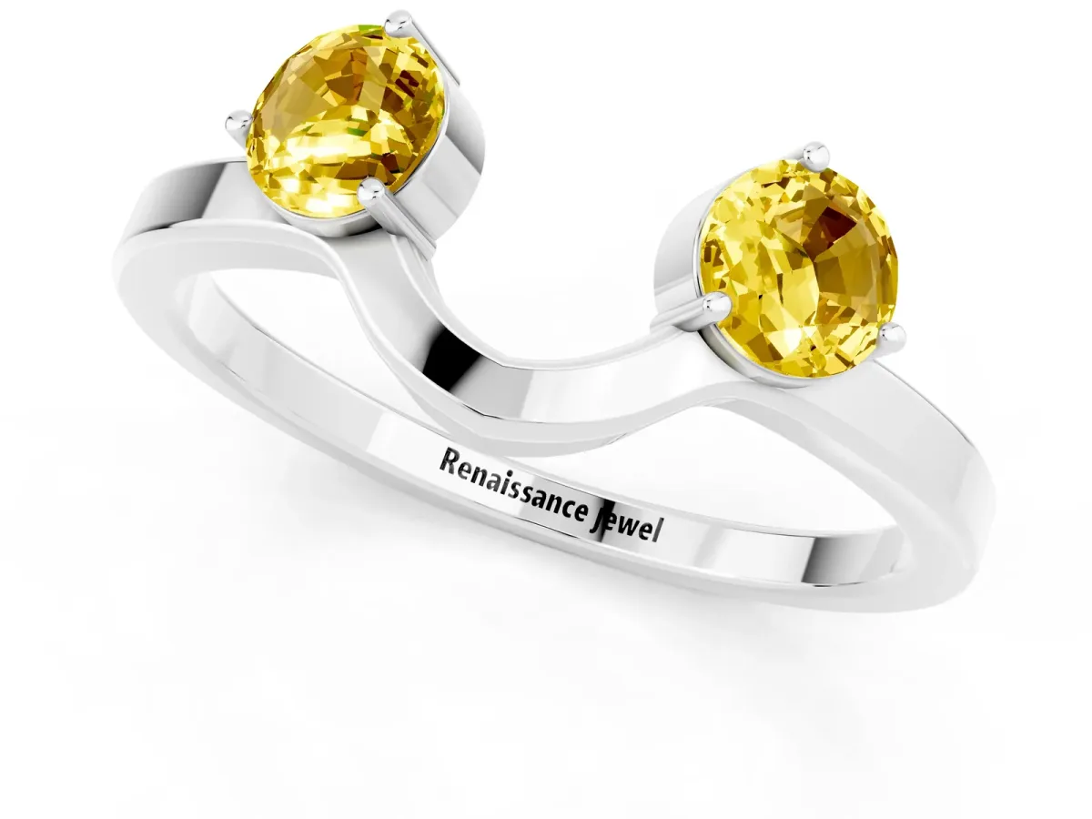 Dual Round Yellow Sapphire Open Band Ring with Prong Setting Silver