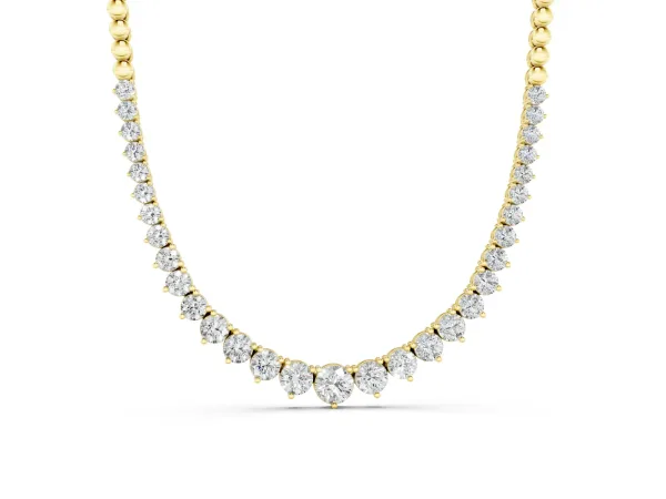Round Diamond Tennis Necklace with Graduated Prong Setting Yellow gold