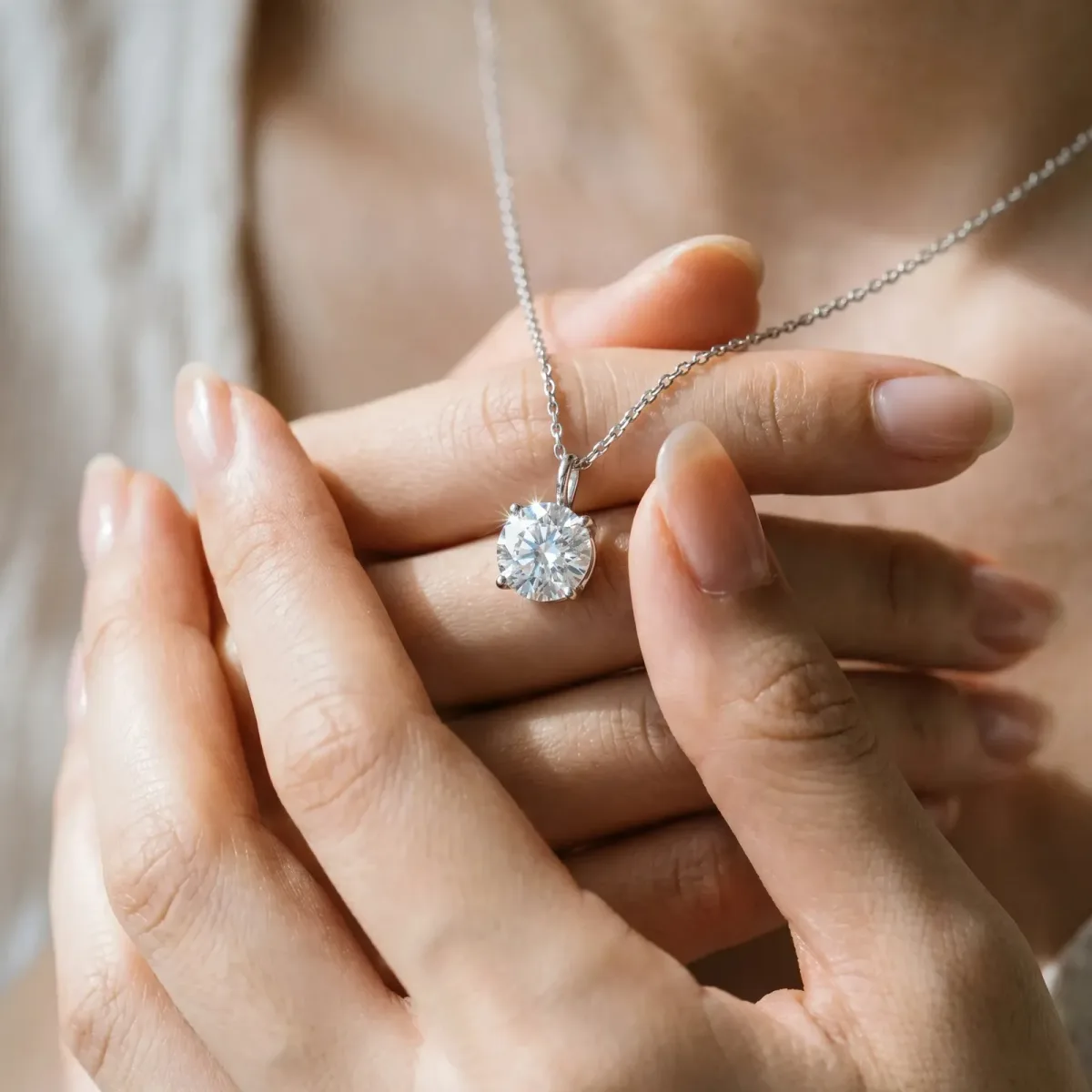 Round Solitaire Pendant with Four-Prong Setting Silver
