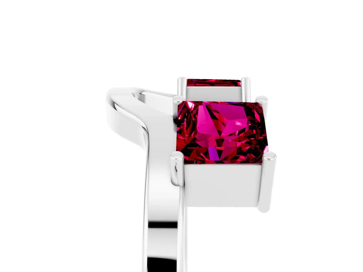 Princess Cut Garnet Two-Stone Open Band Ring with Four-Prong Setting Silver