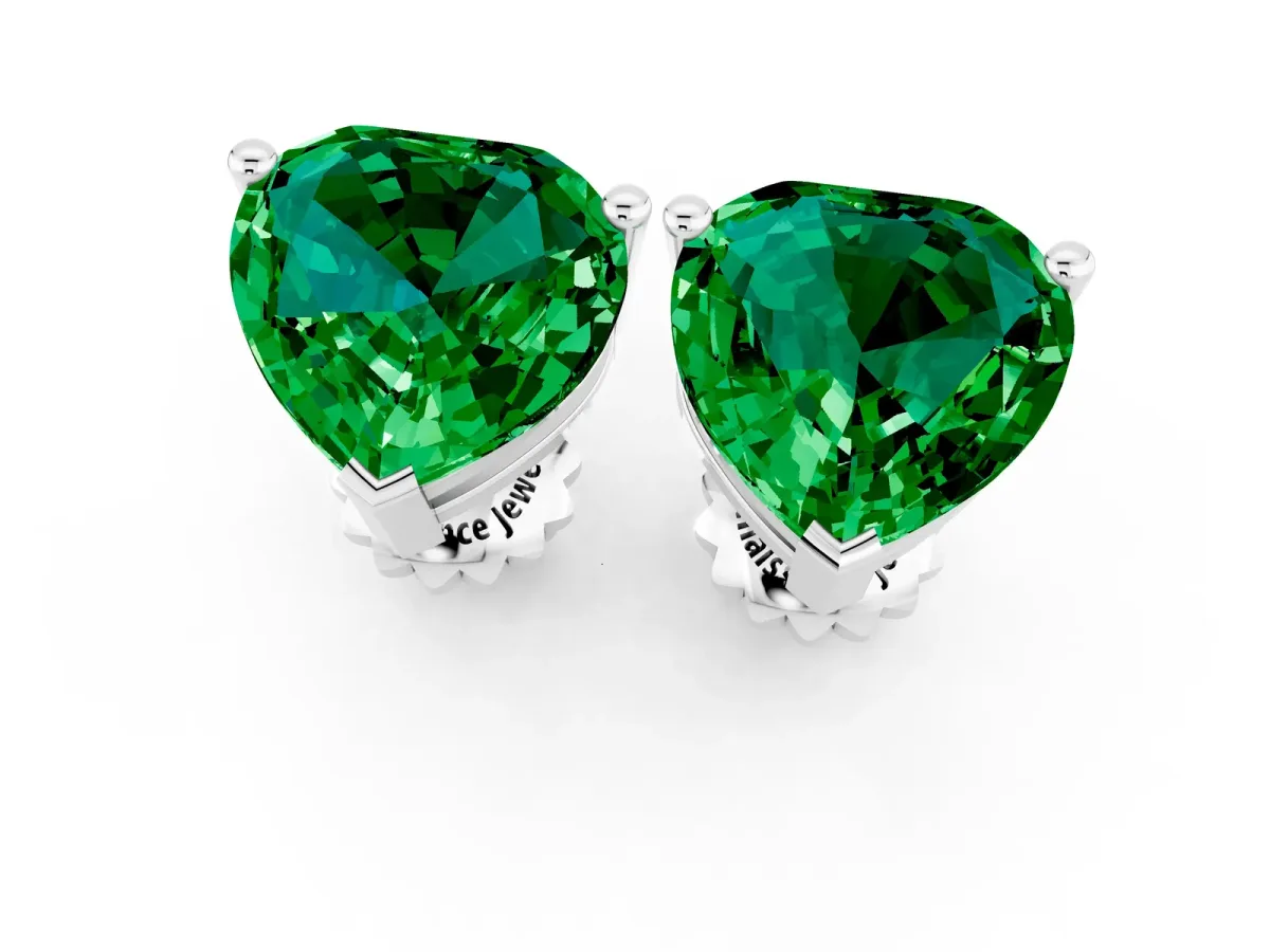 Heart Cut Emerald Stud Earrings Platinum