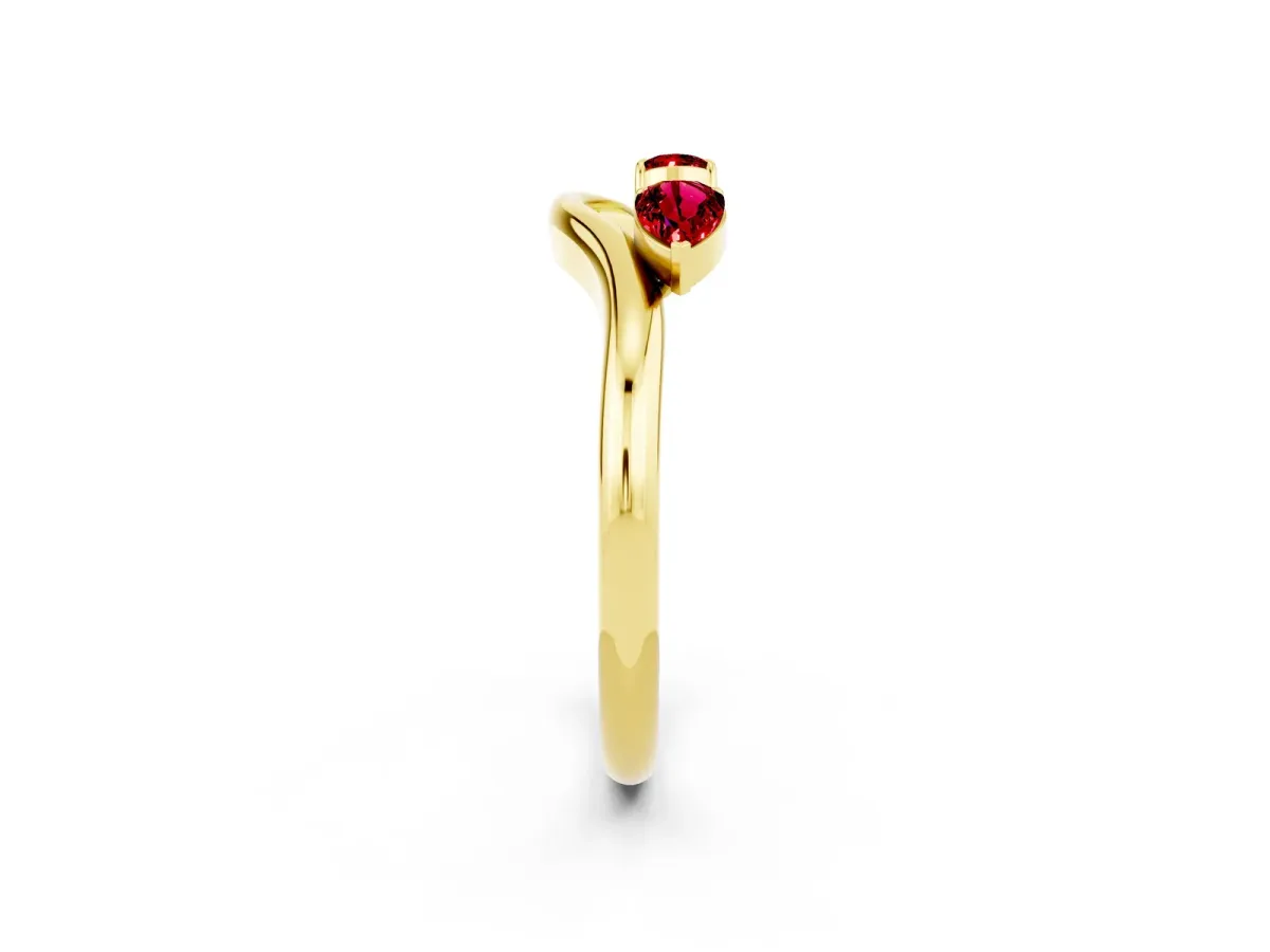 Pear Cut Ruby Two-Stone Open Band Ring with Prong Setting Yellow gold