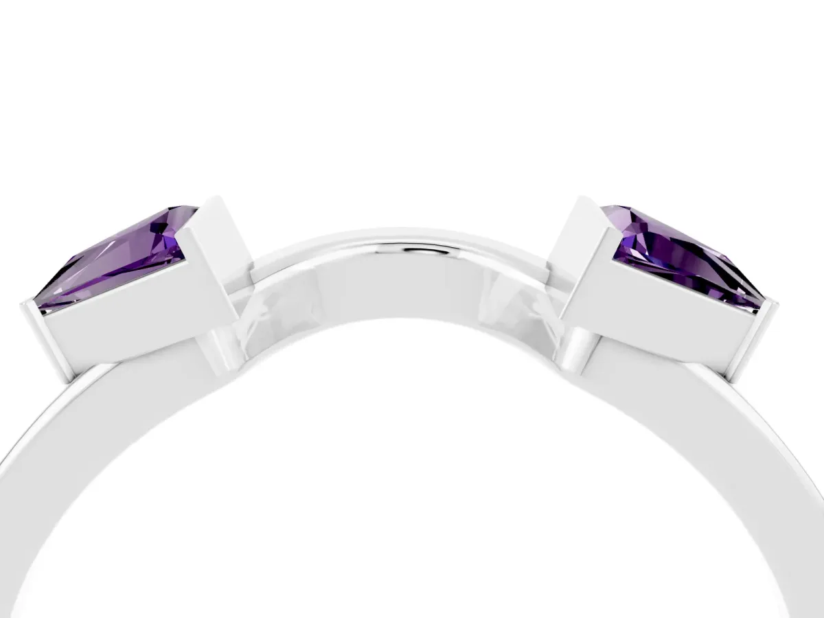 Trillion Amethyst Open Band Ring with Bezel Setting Platinum