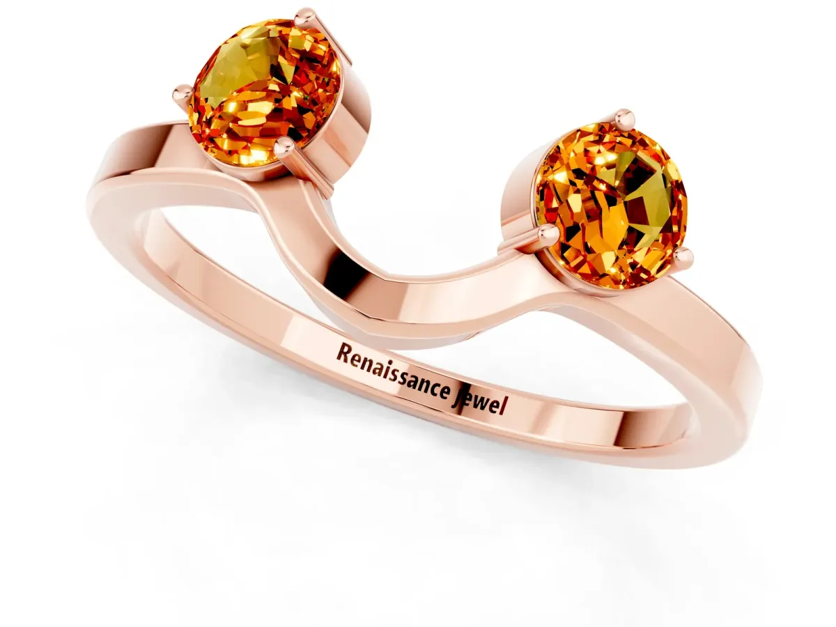 Dual Round Citrine Open Band Ring with Prong Setting Rose gold