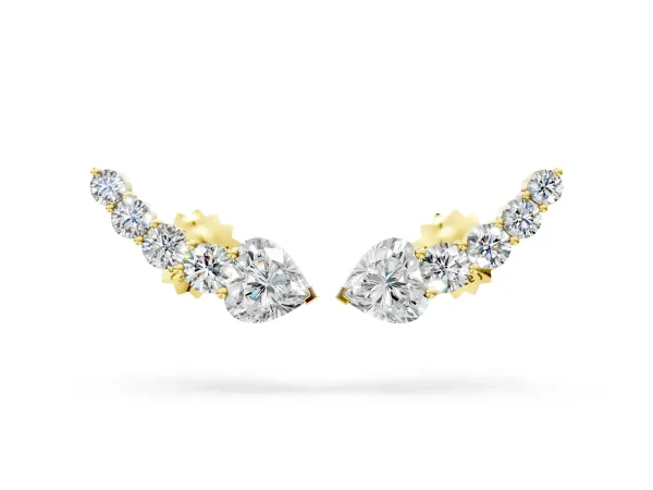 Round and Heart Diamond Petite Ear Climber Earrings Yellow gold