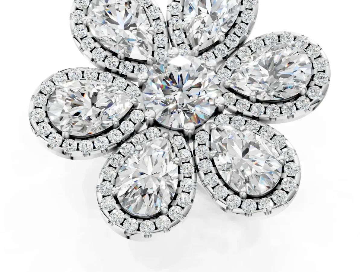 Pear Diamond Floral Promise Ring with Round Diamond Center Platinum