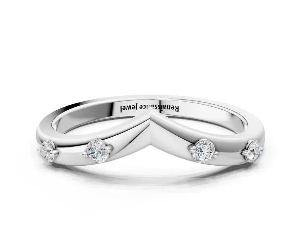 Diamond Chevron Band with Round Stones and Prong Setting Platinum