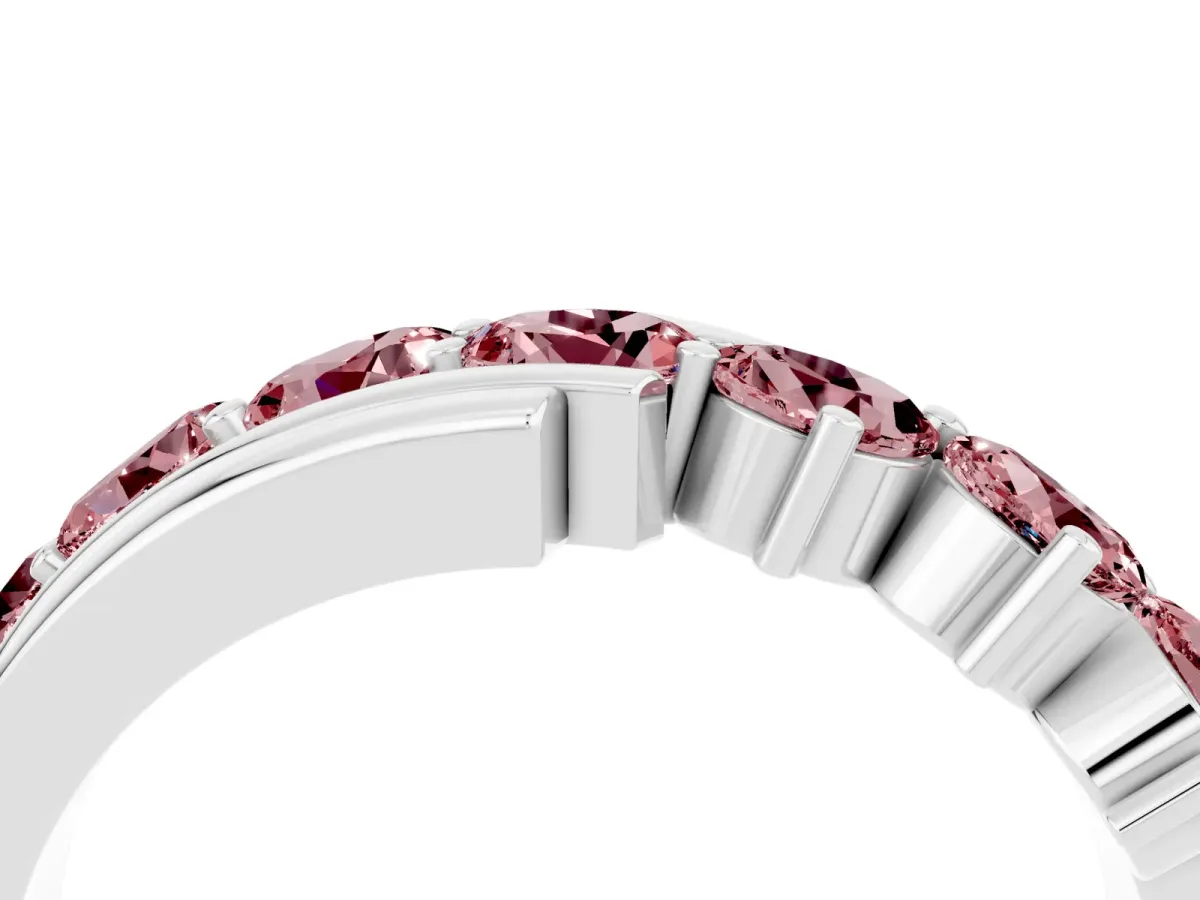 Round Morganite Wave Band with Channel and Shared Prong Setting Silver