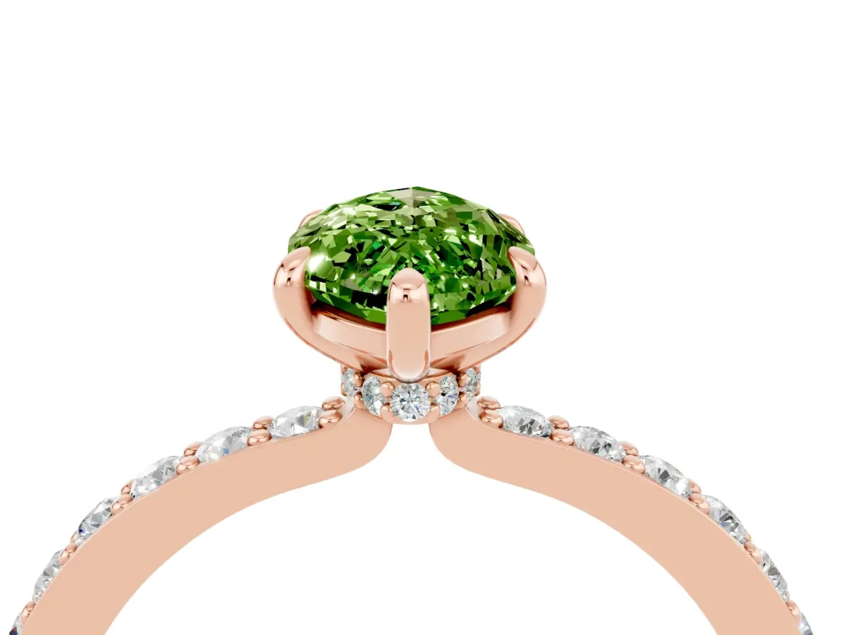 Marquise Cut Peridot Solitaire Engagement Ring with Pavé Band and Four-Prong Setting Rose gold